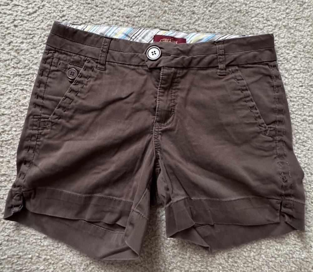 MEK DNM Women’s Size 4 Brown Stretch Chino Shorts Y2K Multi Pocket Cuffed